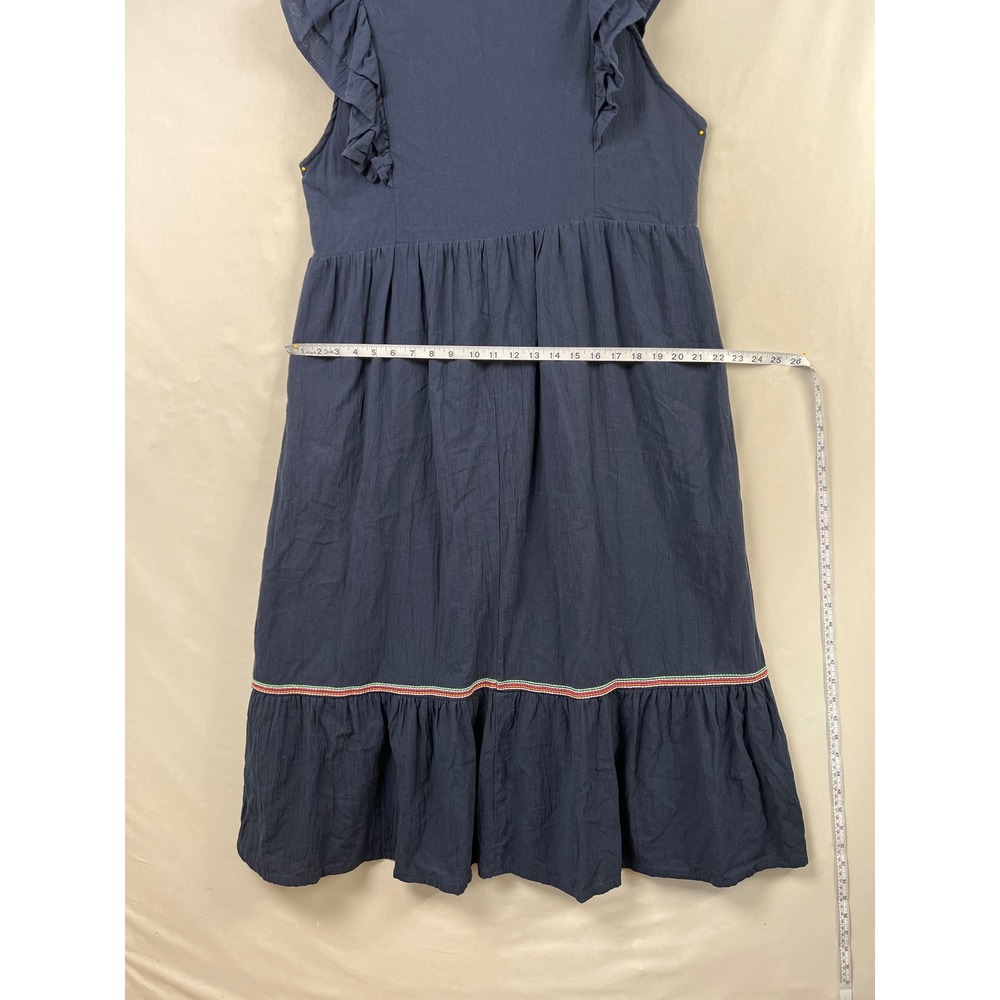 Umgee Midi Dress Womens Large Navy Blue Ruffle Sleeve Tiered Embroidered Trim - Picture 7 of 9